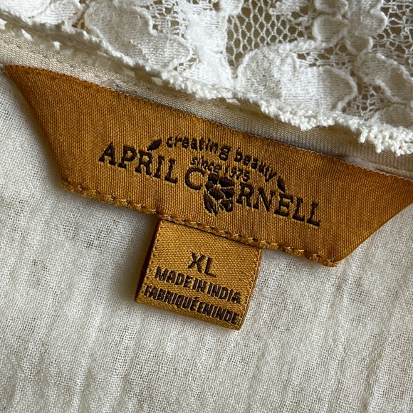 April Cornell Top Women's Flowy Lace Ruffle Tunic Cream Ecru Off White Size XL - Picture 4 of 10